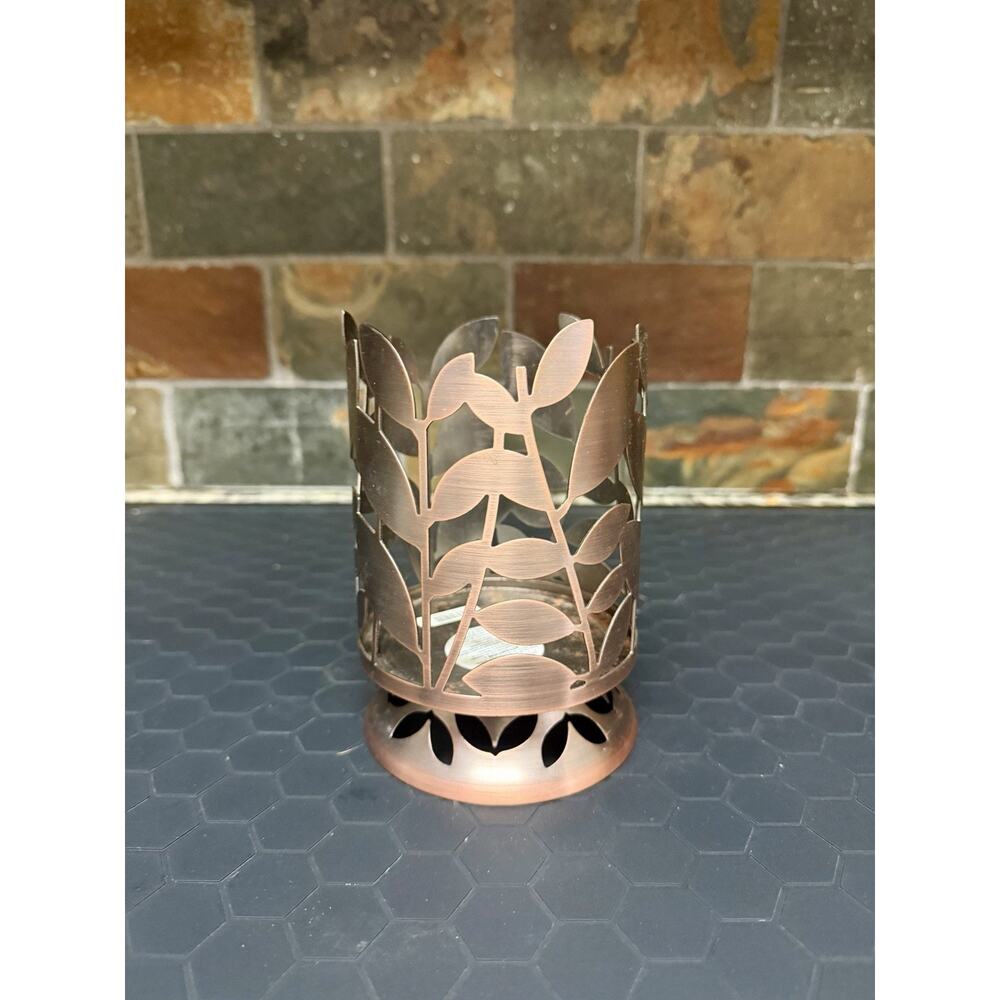 Bath Body Works 6" Bronze Leaves 3-Wick Candle Holder Pedestal